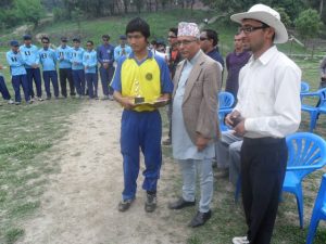 Awarding the man of the match to Birendra Kuwanr by Sports secretary of youth and ministry Mr. Sushil Ghimire