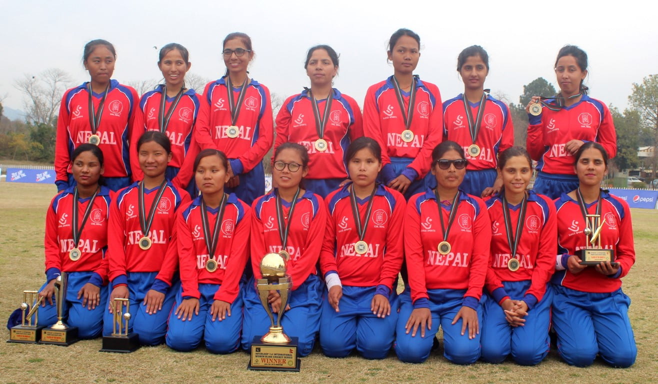 Nepali Blind Women Cricket team with the winning trophy after they won pakistan